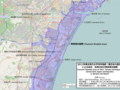 Rys. 4. Zasięg fali tsunami na wybrzeżu Honsiu po trzęsieniu ziemi w Japonii w 2011 roku. Original by OpenStreetMap contributors, Modified by Pekachu, modyfikacja Pekachu, źródło: https://commons.wikimedia.org/wiki/File:2011_Tohoku_tsunami_flooded_area_Sendai_Natori_by_GSI.png?uselang=pl, dostęp: 14.05.2015